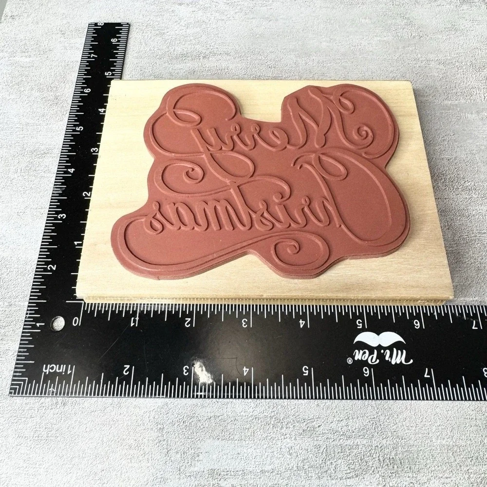 Anita's Sugarloaf 2002 X-Large Wood Mounted Rubber Stamp Cursive Merry Christmas